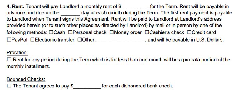 Lease agreement rent section